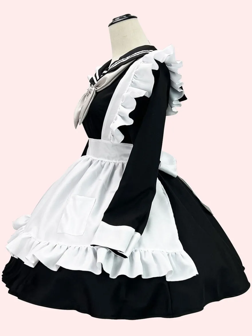 Sweet Lolita Robe Polyester Manches Longues Volants Robe Style Marine