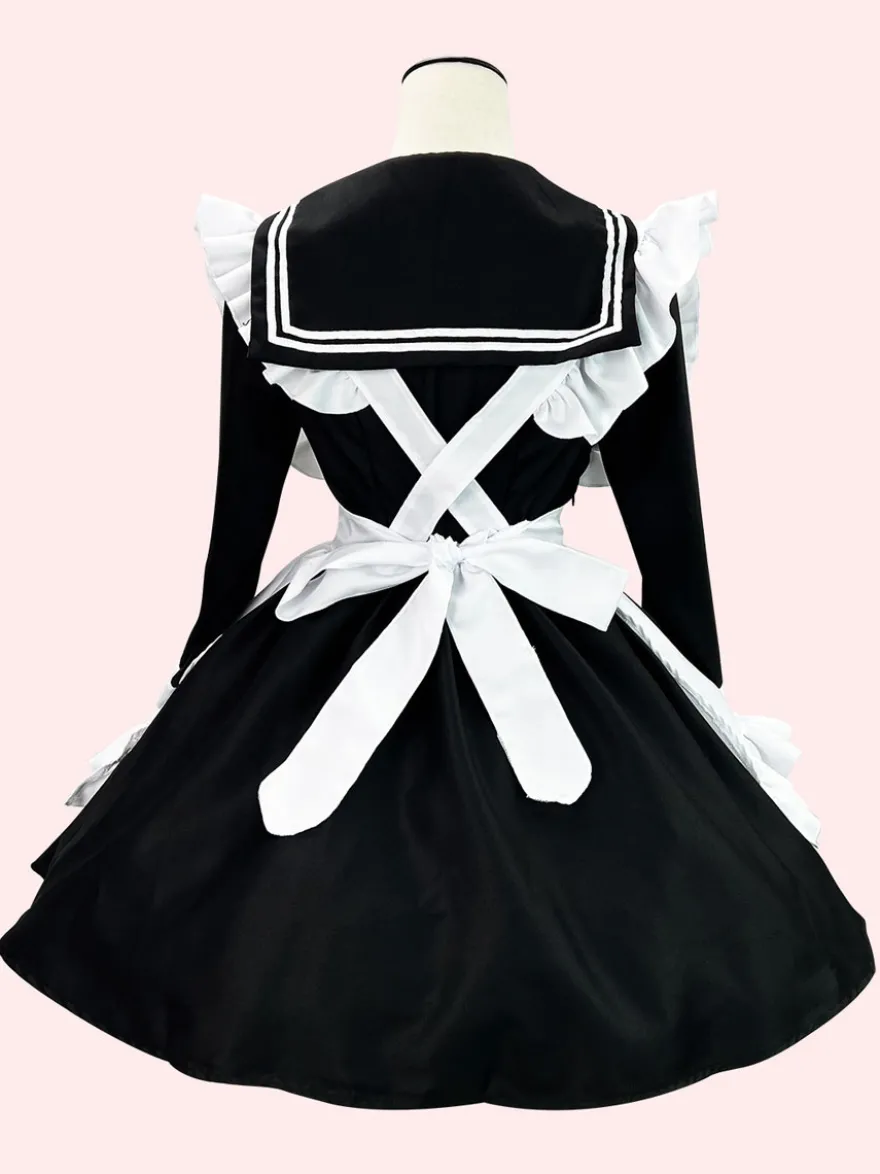 Sweet Lolita Robe Polyester Manches Longues Volants Robe Style Marine
