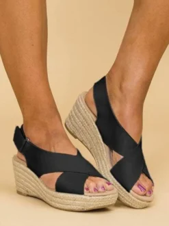 Talons compensés pour femmes Street Wear Sandales de mariage Boho à bout ouvert en similicuir