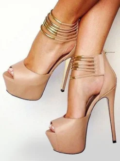 Talons hauts pour Femme Platform Peep Toe Stiletto talon pompes à l'abricot