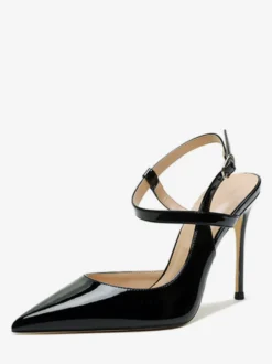 Talons hauts pour femmes Sandales à bout pointu noires Escarpins à bride arrière à talon aiguille