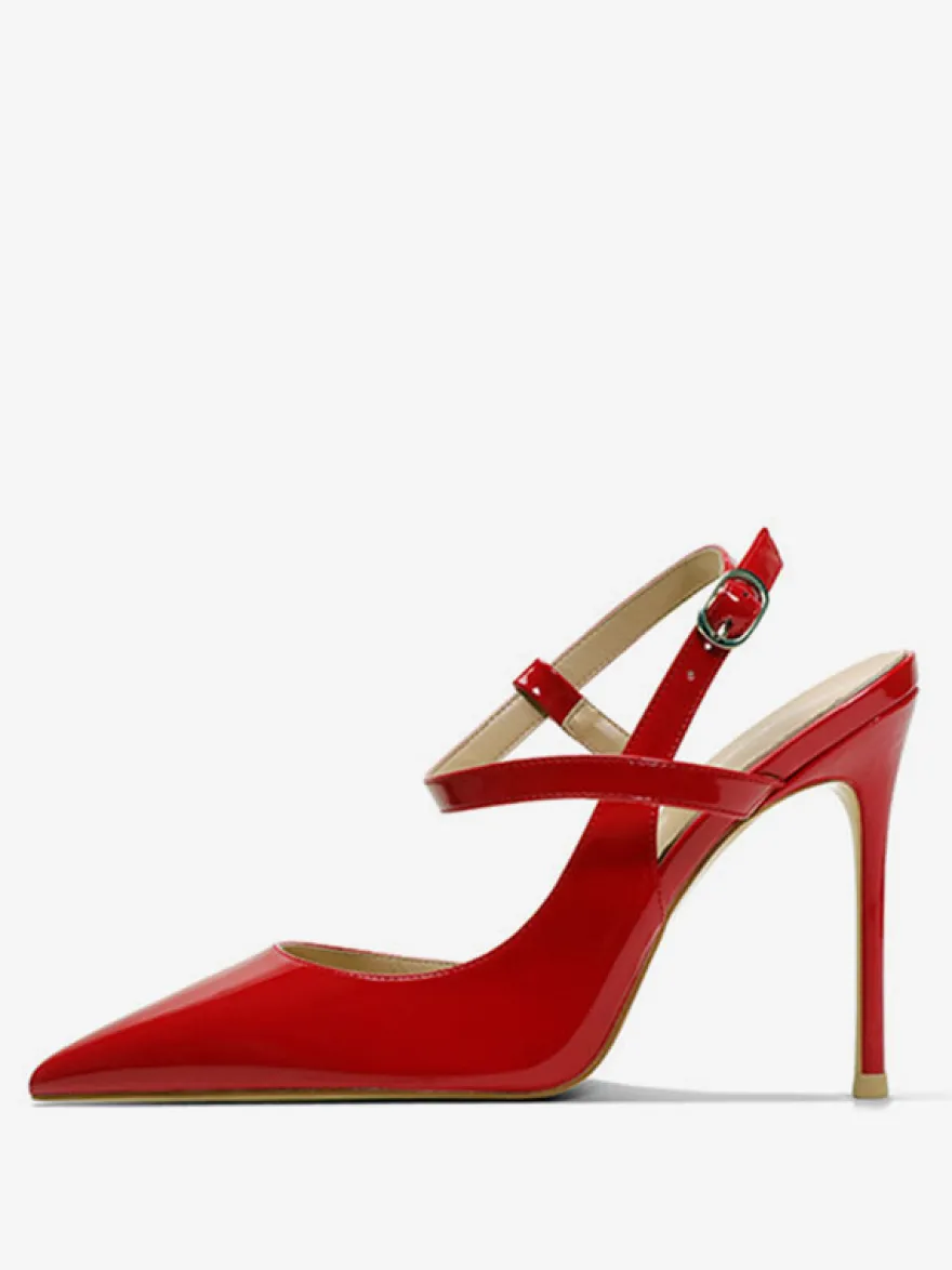 Talons hauts pour femmes Sandales à bout pointu noires Escarpins à bride arrière à talon aiguille