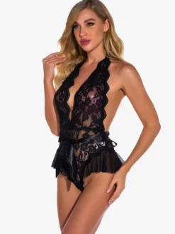 Teddy sans doublure en dentelle dos nu plongeant sans entrejambe