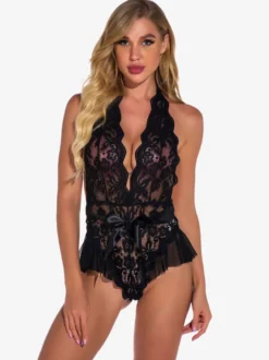 Teddy sans doublure en dentelle dos nu plongeant sans entrejambe