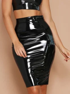 Tenue De Club Jupe Moulante Bas De Soirée Club En Cuir PU Rouge Sexy