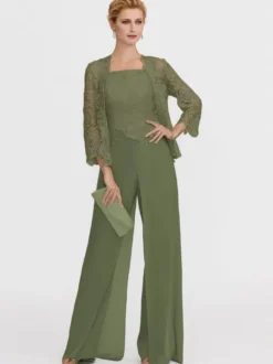Tenue de mère de mariée 3 pièces combi-pantalon boléro gris claire