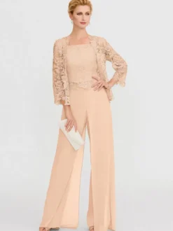 Tenue de mère de mariée 3 pièces combi-pantalon boléro gris claire