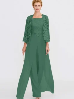 Tenue de mère de mariée 3 pièces combi-pantalon boléro gris claire