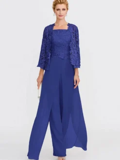 Tenue de mère de mariée 3 pièces combi-pantalon boléro gris claire