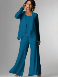 Tenue de mère de mariée Tenue de mariage d'invitée blanche en chiffon 3 pièces