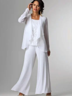 Tenue de mère de mariée Tenue de mariage d'invitée blanche en chiffon 3 pièces