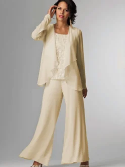 Tenue de mère de mariée Tenue de mariage d'invitée blanche en chiffon 3 pièces