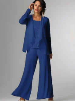 Tenue de mère de mariée Tenue de mariage d'invitée blanche en chiffon 3 pièces