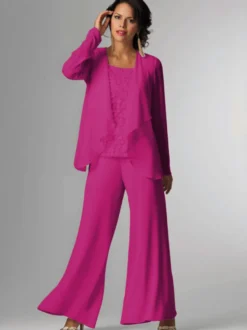 Tenue de mère de mariée Tenue de mariage d'invitée blanche en chiffon 3 pièces