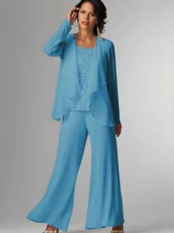 Tenue de mère de mariée Tenue de mariage d'invitée blanche en chiffon 3 pièces