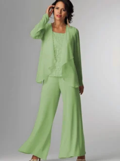 Tenue de mère de mariée Tenue de mariage d'invitée blanche en chiffon 3 pièces
