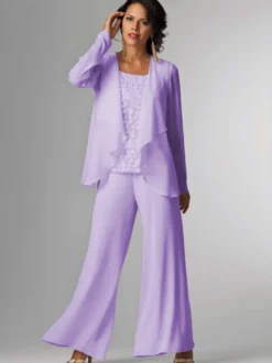 Tenue de mère de mariée Tenue de mariage d'invitée blanche en chiffon 3 pièces