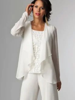 Tenue de mère de mariée Tenue de mariage d'invitée blanche en chiffon 3 pièces