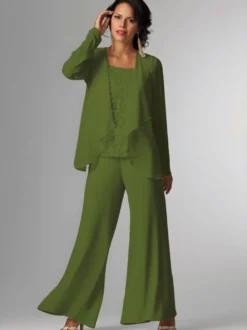 Tenue de mère de mariée Tenue de mariage d'invitée blanche en chiffon 3 pièces