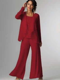 Tenue de mère de mariée Tenue de mariage d'invitée blanche en chiffon 3 pièces