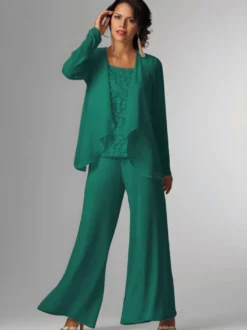 Tenue de mère de mariée Tenue de mariage d'invitée blanche en chiffon 3 pièces