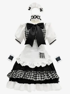 Tenue de soubrette Lolita uniforme à carreaux doux robe de princesse ensemble de costumes de cosplay d'anime