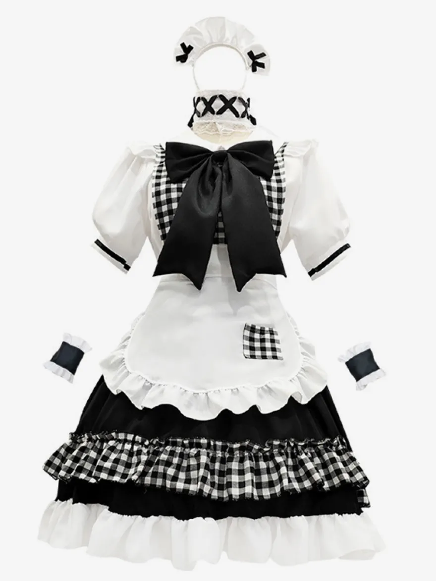 Tenue de soubrette Lolita uniforme à carreaux doux robe de princesse ensemble de costumes de cosplay d'anime