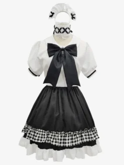 Tenue de soubrette Lolita uniforme à carreaux doux robe de princesse ensemble de costumes de cosplay d'anime