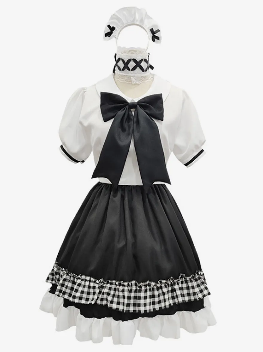 Tenue de soubrette Lolita uniforme à carreaux doux robe de princesse ensemble de costumes de cosplay d'anime
