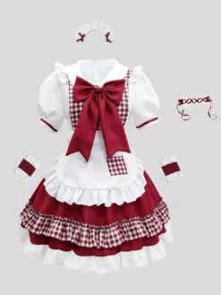 Tenue de soubrette Lolita uniforme à carreaux doux robe de princesse ensemble de costumes de cosplay d'anime