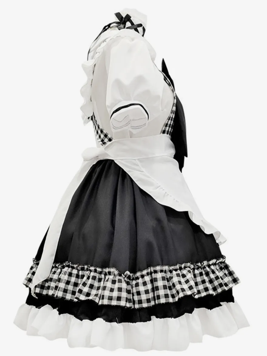 Tenue de soubrette Lolita uniforme à carreaux doux robe de princesse ensemble de costumes de cosplay d'anime