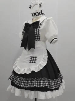 Tenue de soubrette Lolita uniforme à carreaux doux robe de princesse ensemble de costumes de cosplay d'anime