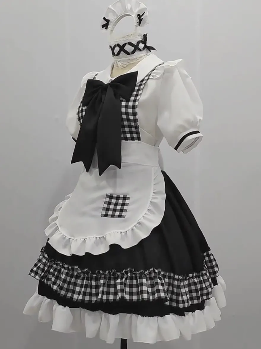 Tenue de soubrette Lolita uniforme à carreaux doux robe de princesse ensemble de costumes de cosplay d'anime