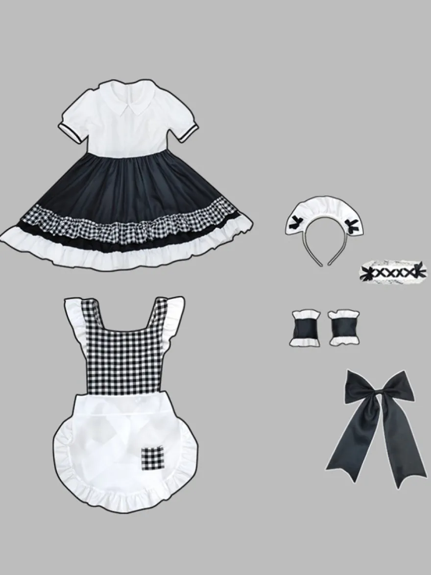 Tenue de soubrette Lolita uniforme à carreaux doux robe de princesse ensemble de costumes de cosplay d'anime