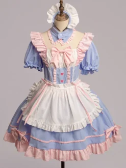 Tenue de soubrette rose Lolita ensemble de robe de princesse uniforme doux costumes de cosplay