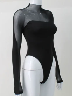 Tenue D'Été Body Une Pièce En Polyester À Manches Longues Col Top Noir