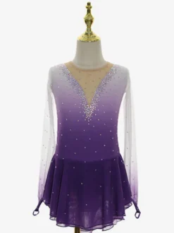 Tenue élégante de patinage artistique robe de patinage à manches longues en maille perlée et strass.