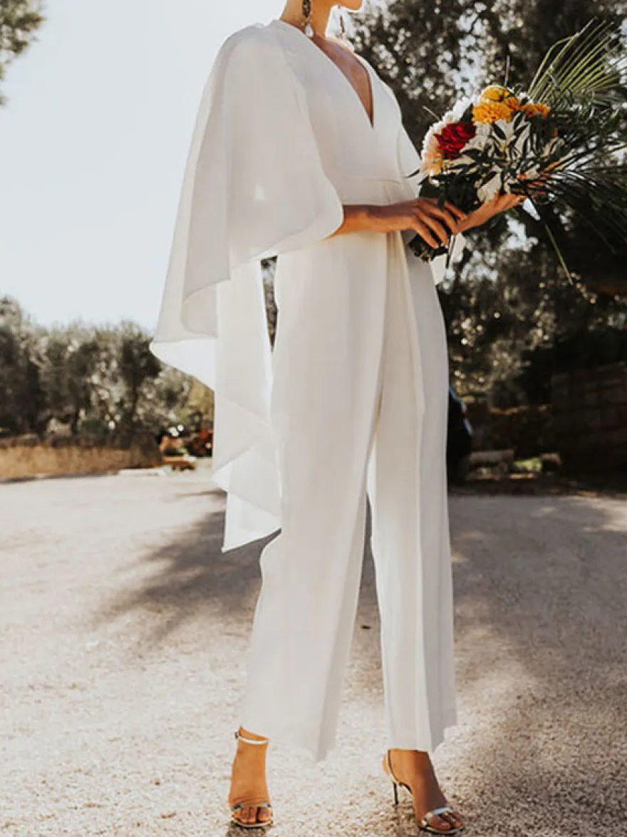 Tenue mariage femme combinaison mariée blanche décolleté