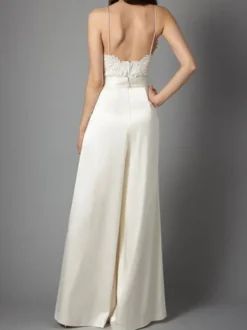 Tenue mariage femme combinaison mariée ivoire à fine bretelle zip sur dos