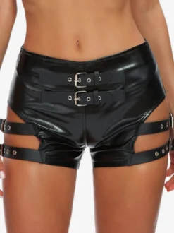 Tenues de Club Short Détails Métalliques Sexy Cuir PU Noir