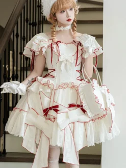 Tenues Sweet Lolita jupe blanche à lacets et manches courtes robe Hime Lolita