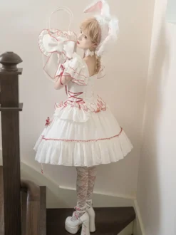 Tenues Sweet Lolita jupe blanche à lacets et manches courtes robe Hime Lolita