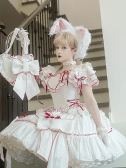 Tenues Sweet Lolita jupe blanche à lacets et manches courtes robe Hime Lolita