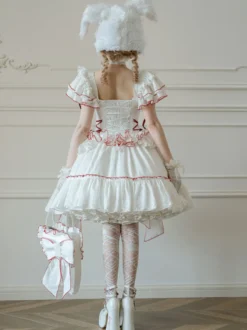 Tenues Sweet Lolita jupe blanche à lacets et manches courtes robe Hime Lolita