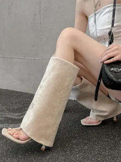 Tongs en daim pour femme sandales à talons hauts