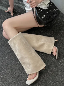 Tongs en daim pour femme sandales à talons hauts