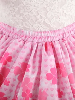 Toussaint Cospaly Costume Lolita douce Jupe rose courte doublure imprimé trèfle avec dentelle Déguisements Halloween