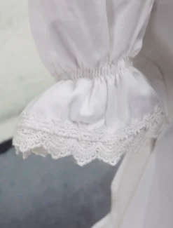 Toussaint Cospaly Costume Lolita blanc Blouse manches courtes encolure bretelles garniture volants en coton avec dentelle Déguisements Halloween