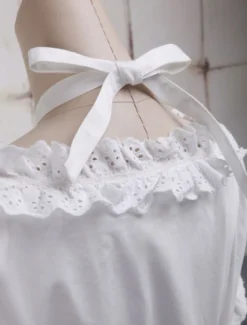 Toussaint Cospaly Costume Lolita blanc Blouse manches courtes encolure bretelles garniture volants en coton avec dentelle Déguisements Halloween