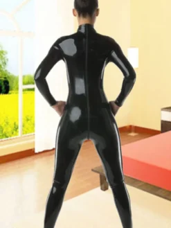 Toussaint Cosplay Costume Catsuit en latex noir verni Déguisements Halloween